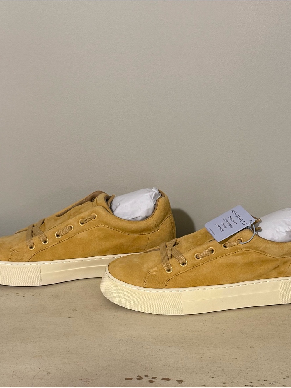Aerosoles Tan Suede Platform Sneakers Lace Up Casual Comfort Shoes - Picture 10 of 13